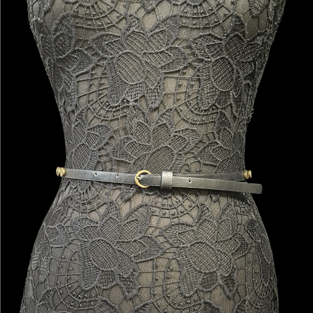 Elegant Skinny Black Leather Belt with Metal Stud Accents #4